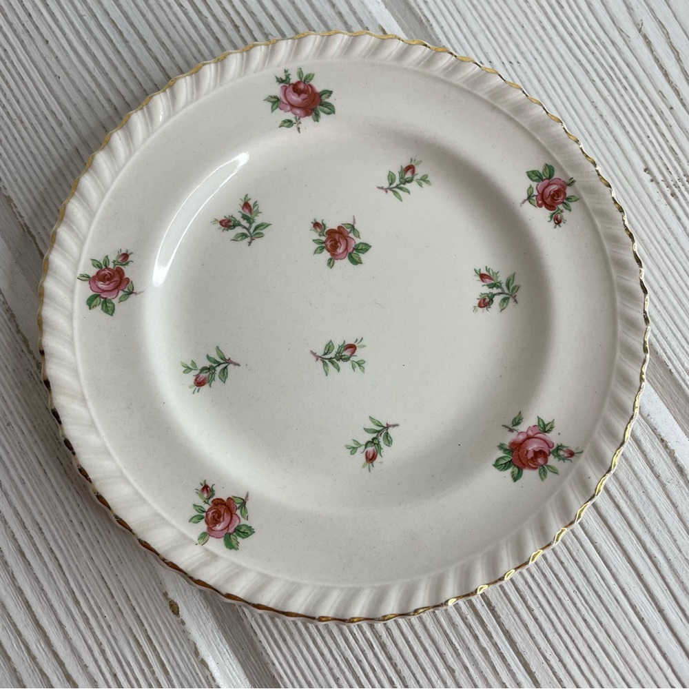 Vintage Old English Johnson Bros Bread Plate England Pink Roses Dessert Gold